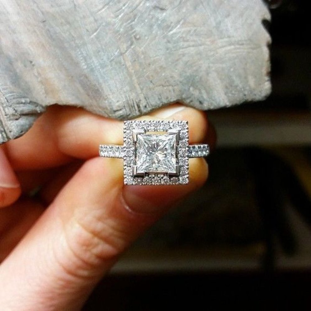 🔥Pure Anillos Princess Cut Zircon Silver Plated Fashion Wedding Ring, L271 - Picture 2 of 2